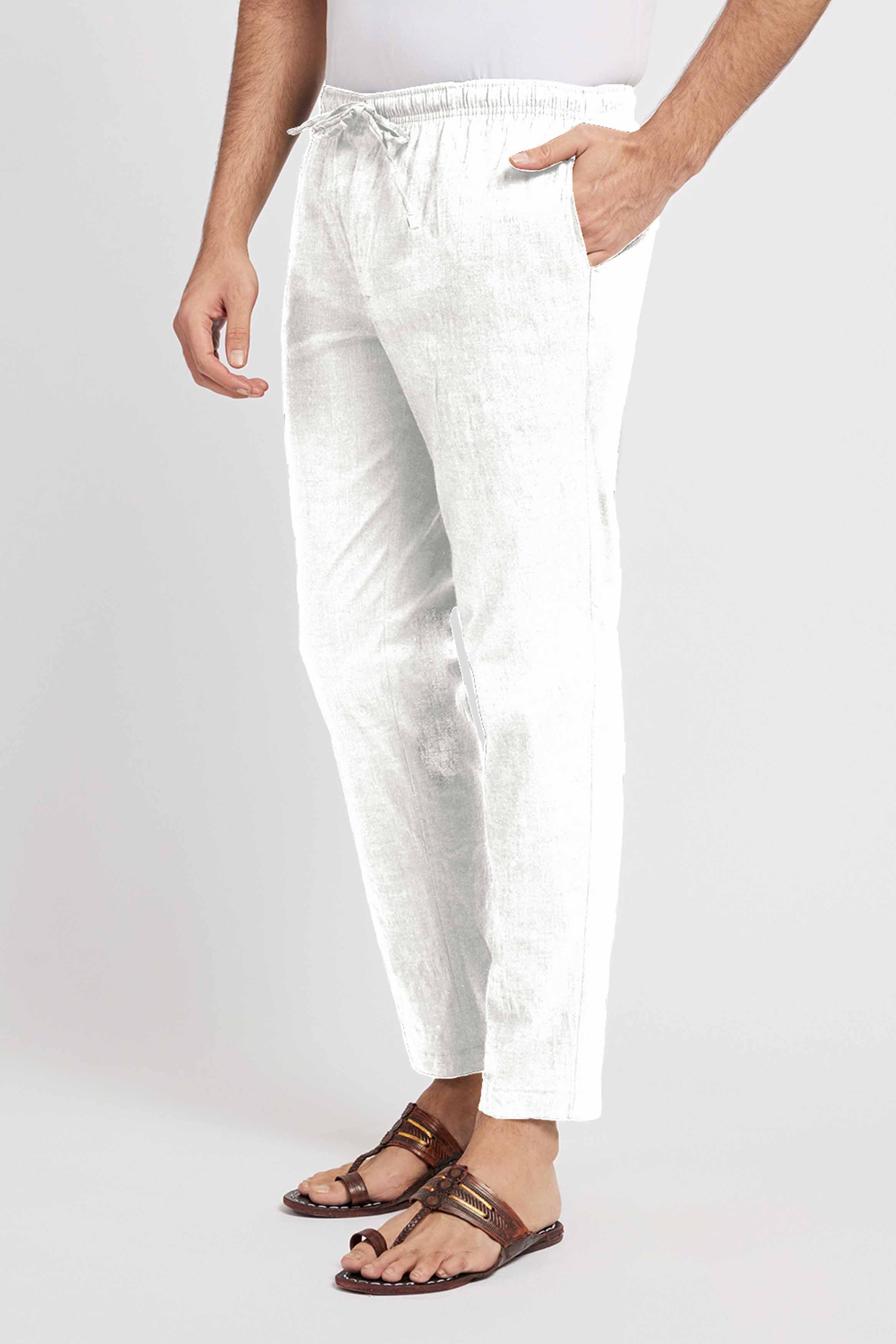 White Cotton Mens Pants